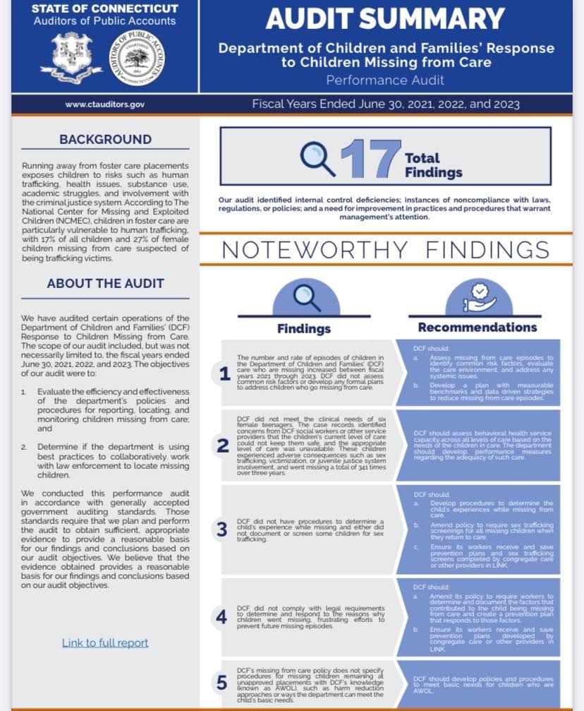 State Representative Anne Dauphinais, the Ranking House Republican Member on the Committee on Children, today issued the following statement on DCF Performance Audit Findings