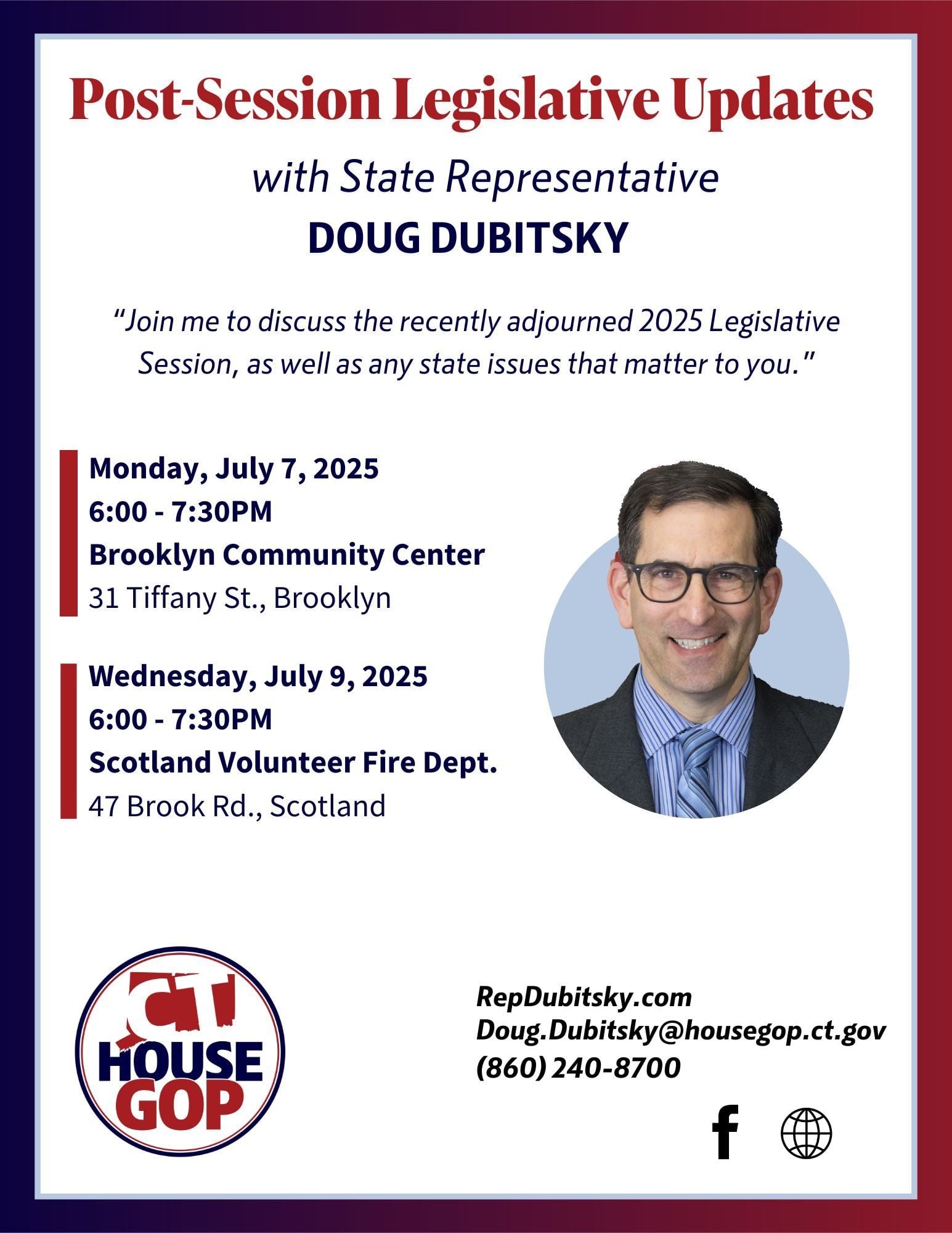State Representative Doug Dubitsky to Host Post-Session Legislative Updates in Brooklyn and Scotland