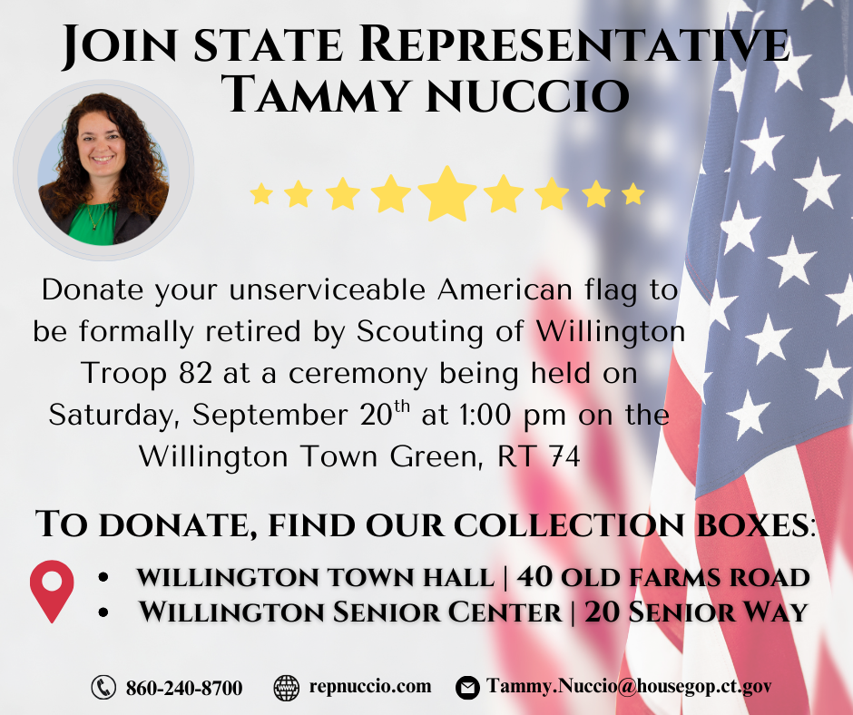 Rep. Nuccio Encouraging Residents to Take Part in Flag Collection Event with BSA Troop 82 in Willington