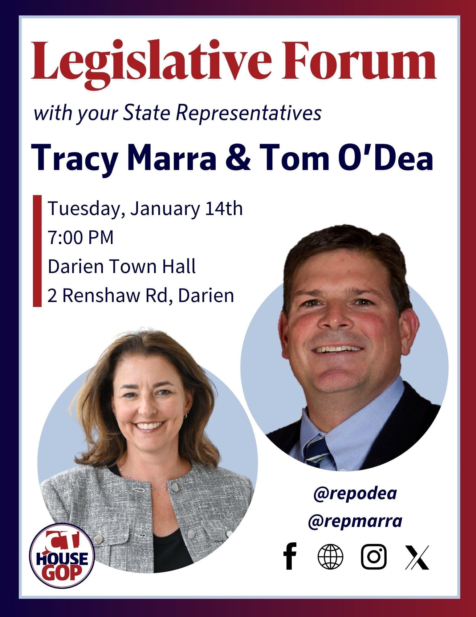 Reps. O’Dea, Marra to Host Legislative Forum in Darien