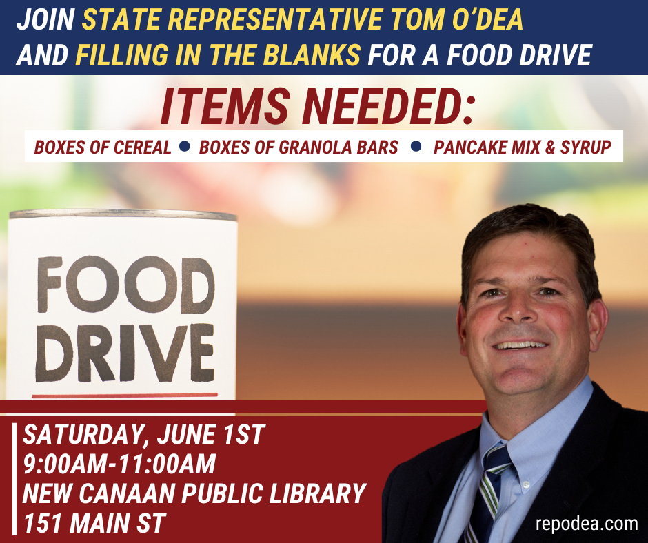 Rep. O’Dea, Filling in the Blanks to Host Food Donation Drive in New Canaan