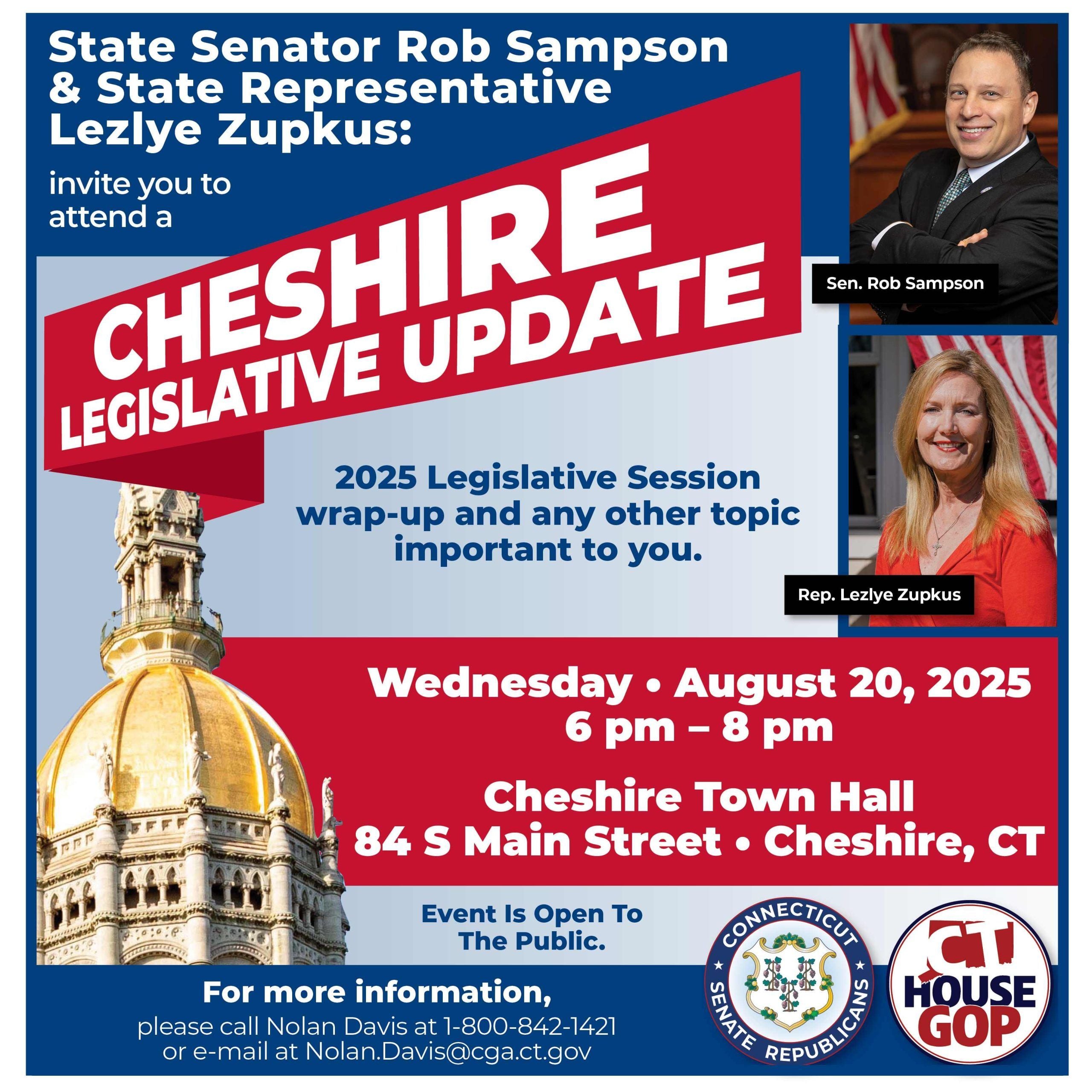 Rep. Zupkus & Sen. Sampson to Hold Legislative Updates in Prospect & Cheshire