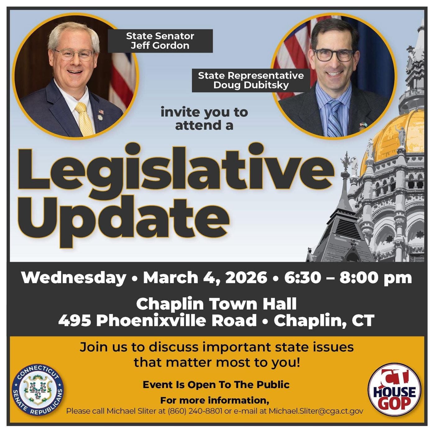 Chaplin- Legislative Update with State Representative Doug Dubitsky & State Senator Jeff Gordon on Wednesday, March 4th