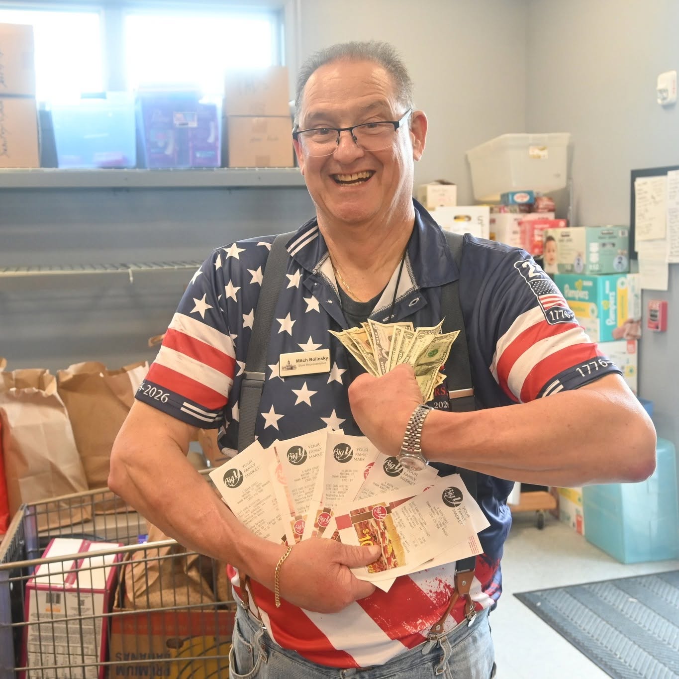 Rep. Bolinsky with Food Drive donations