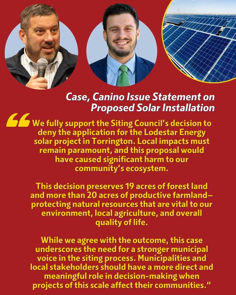 Case, Canino Issue Statement on Siting Council Decision Regarding Proposed Solar Installation